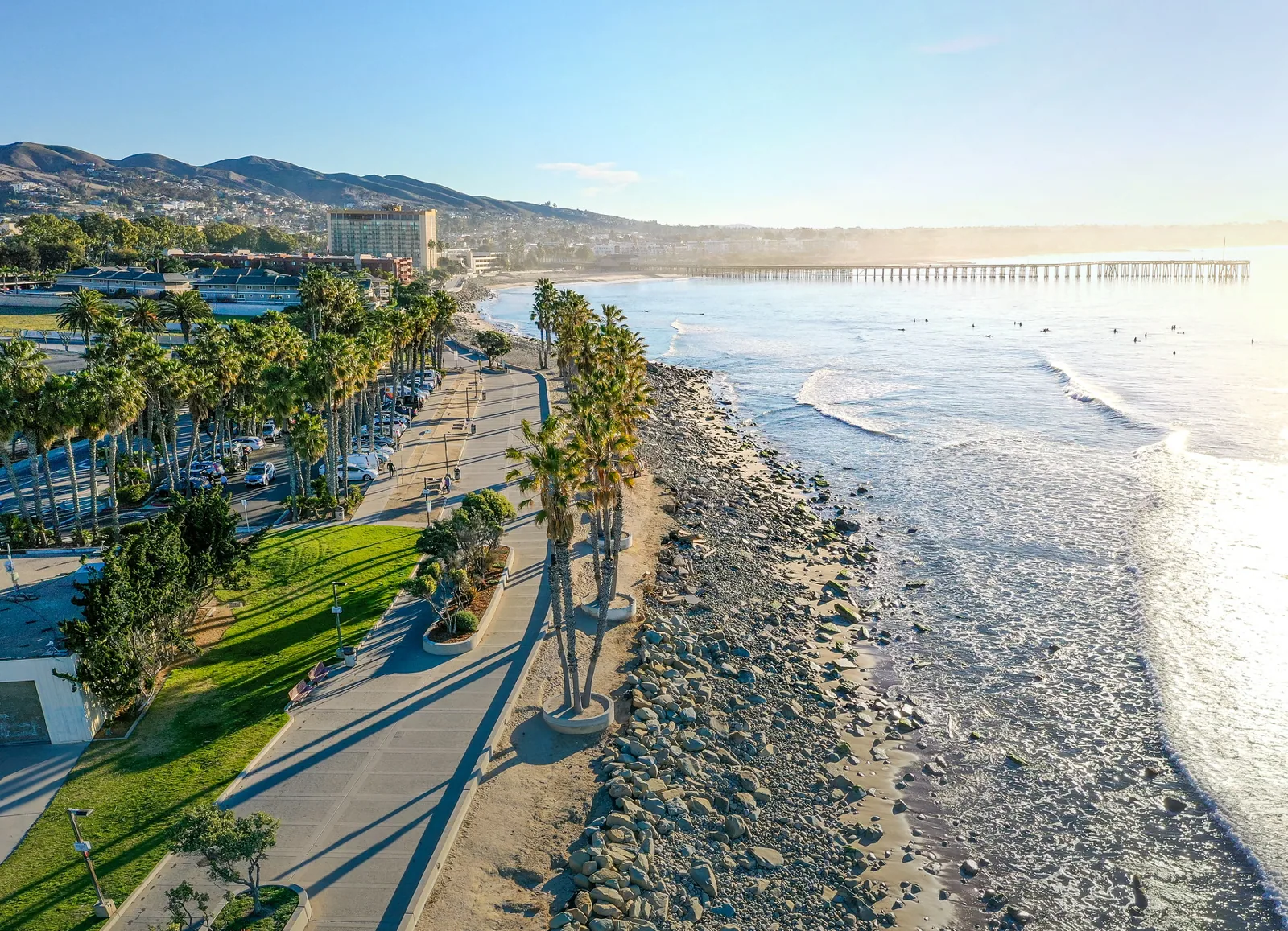 Ventura promenade, pier and coastline from above